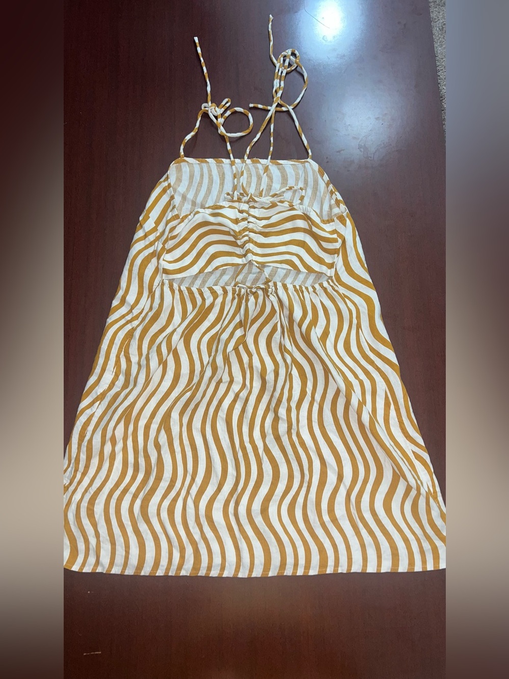 Women's Mustard Stripe Mini Dress with Tie Straps - Picture 3 of 3